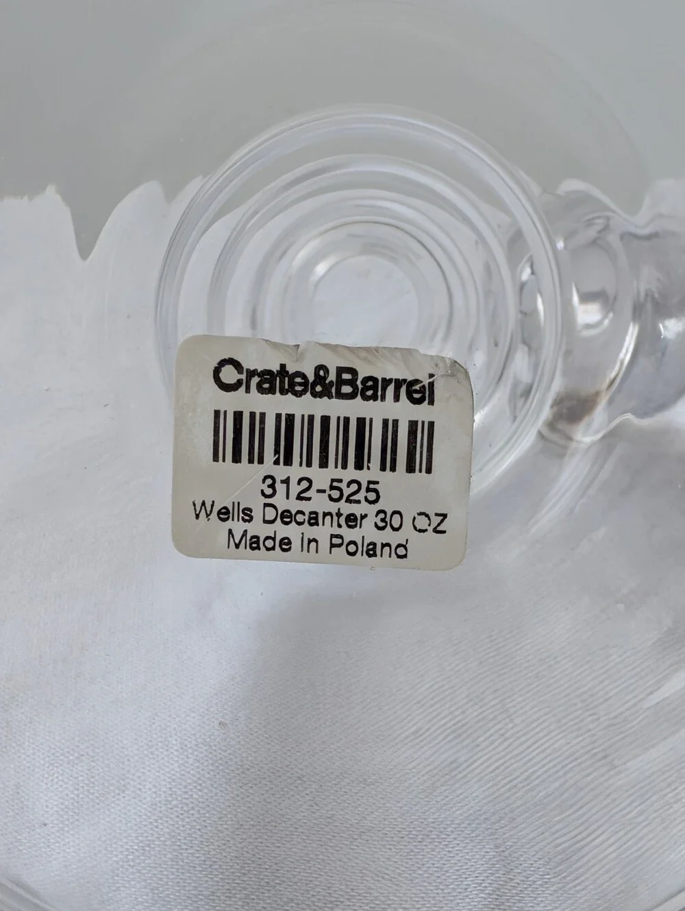 Crate&Barrel Krosno Poland Glass Wells Decanter with Stopper